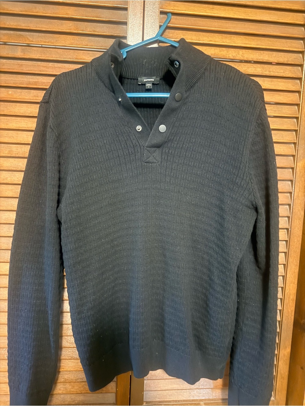 Express Men's Black Waffle-Knit Snap-Front Zip-Up Sweater